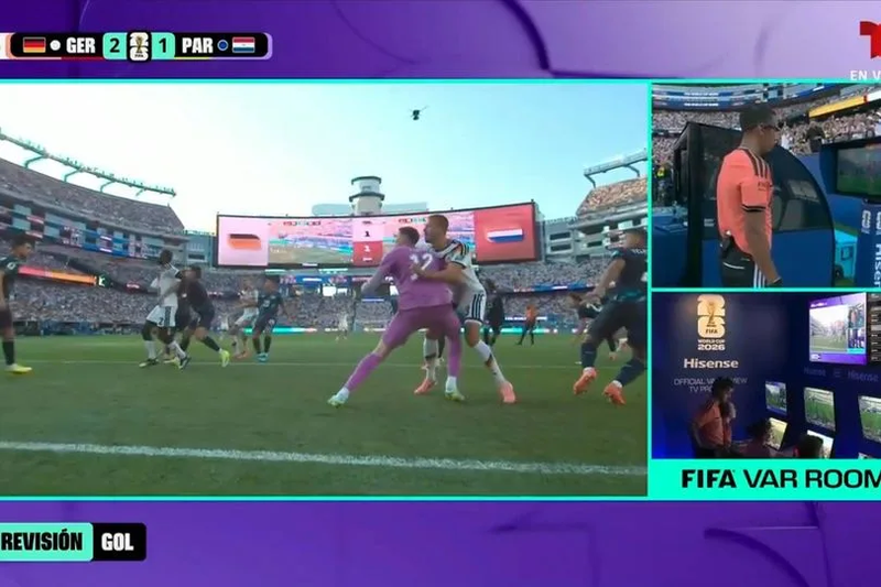VAR review during Germany's loss to Paraguay